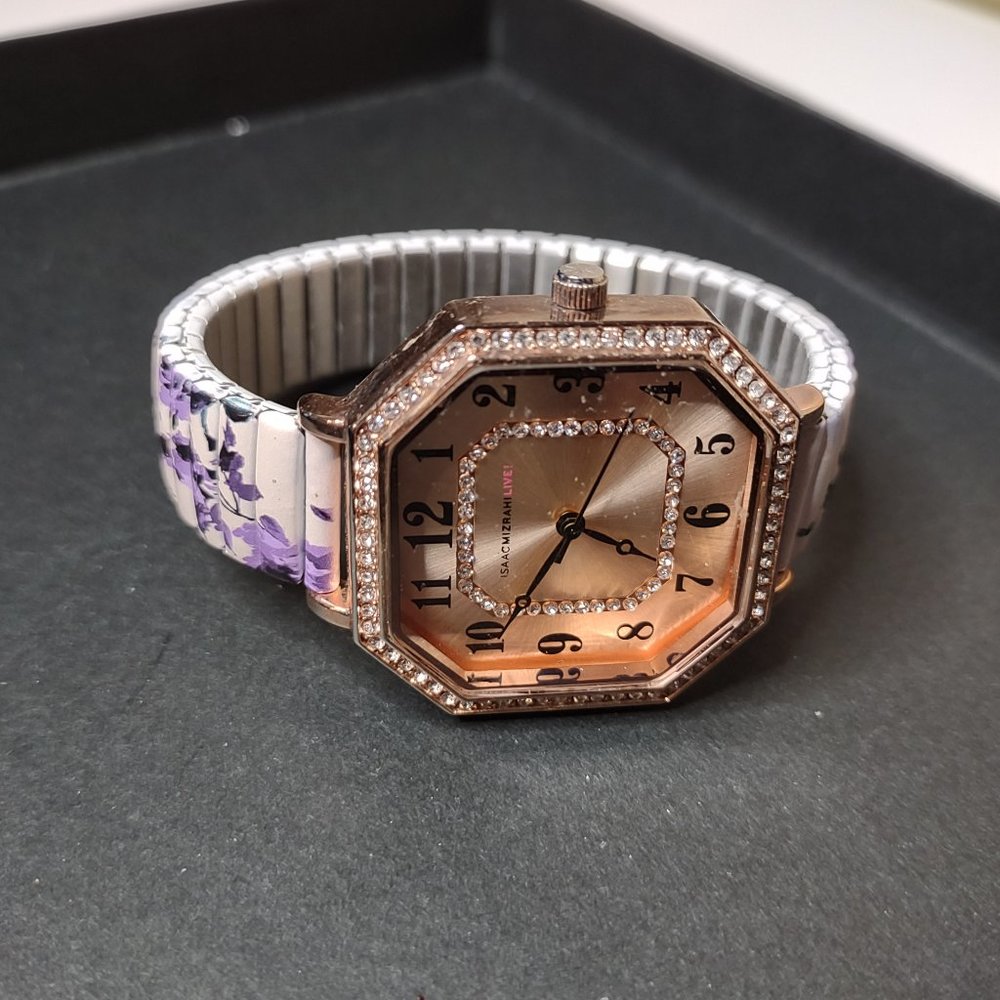 6 Inch Isaac Mizrahi Watch With Purple Floral Stretch Band